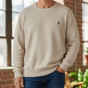 Polo Ralph Lauren Mens Camel Knit Crewneck Sweater XL Embroidered Pony